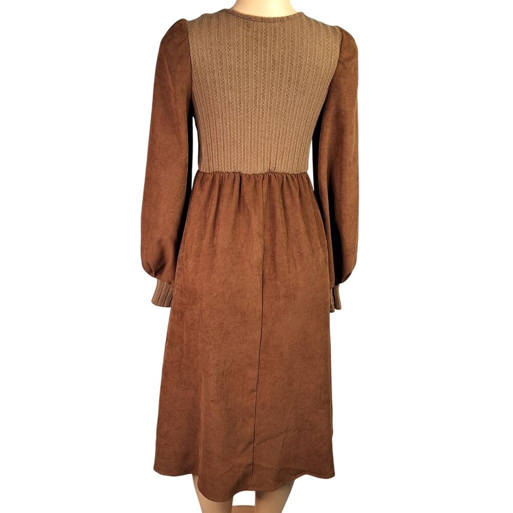 Vintage Inspired Rust Brown Peasant Midi Dress With Romantic Poet Sleeves S Boho - Picture 4 of 9